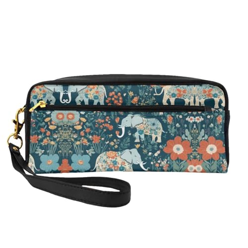 Kosmetiktasche für Damen, mit wunderschönem Wiesenmuster und floralem Elefant, Reise-Kulturbeutel, Zubehör, Organizer, Reißverschlusstasche, Geschenkidee, Schwarz , Einheitsgröße, Kosmetiktasche von JIUTY