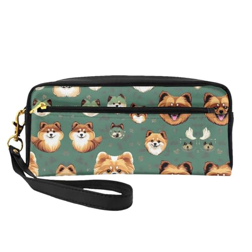 Kosmetiktasche mit Pomeranian-Muster für Damen, Reise-Kulturbeutel, Zubehör, Organizer, Reißverschlusstasche, Geschenkidee, Schwarz , Einheitsgröße, Kosmetiktasche von JIUTY