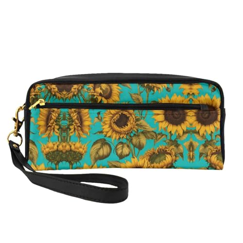 Kosmetiktasche mit Sonnenblumenmotiv für Damen, Reise-Kulturbeutel, Zubehör, Organizer, Reißverschlusstasche, Geschenkidee, Schwarz , Einheitsgröße, Kosmetiktasche von JIUTY