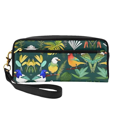 Kosmetiktasche mit tropischen Vögeln und Pflanzenblättern für Damen, Reise-Kulturbeutel, Zubehör, Organizer, Reißverschlusstasche, Geschenkidee, Schwarz , Einheitsgröße, Kosmetiktasche von JIUTY