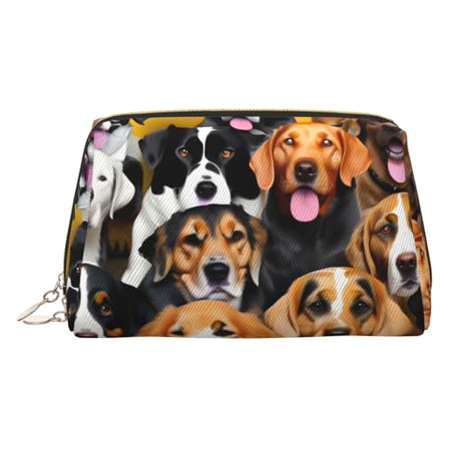 Kulturbeutel aus Leder für viele Hunde, Reisefreundliche Make-up-Tasche für Damen, gold, Einheitsgröße, Kulturbeutel von JIUTY