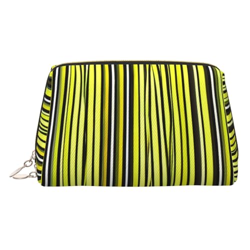 Kulturbeutel aus Leder mit gelbem Streifenmuster, Reisefreundliche Make-up-Tasche für Damen, gold, Einheitsgröße, Kulturbeutel von JIUTY