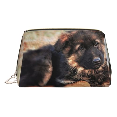 Kulturbeutel aus Leder mit süßem Schäferhund, Reisefreundlich, Make-up-Tasche für Damen, gold, Einheitsgröße, Kulturbeutel von JIUTY