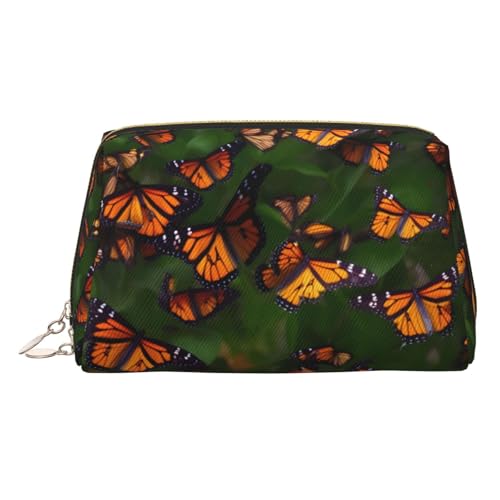 Monarch Kosmetiktasche aus Leder, Schmetterlingsmotiv, Reisefreundlich, Make-up-Tasche für Damen, gold, Einheitsgröße, Kulturbeutel von JIUTY