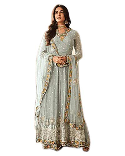 Designer indisch-pakistanischer ethnischer Palazzo Kameez Georgette mit Stickarbeiten Nazmeen Dupatta Salwar Kameez Partykleidung Anarkali-Stil (Wahl 2, XXS UK 6 Büste 34 Taille 30 Hüften 36) von JIVRAJ FASHION