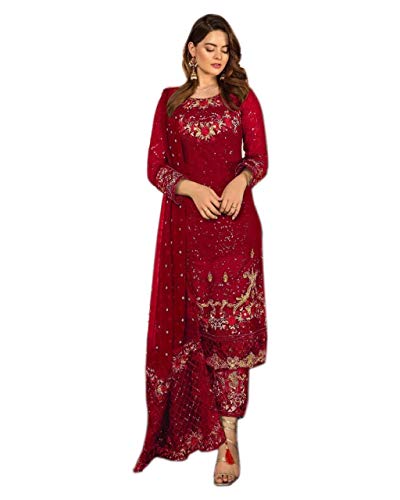 JIVRAJ FASHION Grüne rote und schwarze Farbe Georgette mit Stickerei Shalwar Kameez Anzug Kleid Designer Shalwar Kameez Gerade Salwar Kameez Agha Noor Maria B Unstitched (Wahl 3) von JIVRAJ FASHION