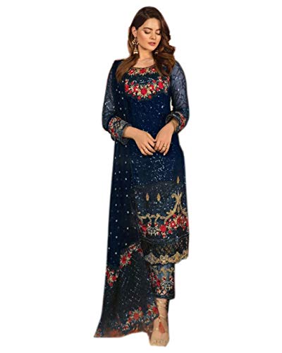 JIVRAJ FASHION Indisch-pakistanische ethnische Salwar Kameez Georgette mit Stickarbeiten Nazmeen Dupatta Salwar Kameez Bereit, Partykleidung zu tragen (Wahl 2, M UK 12 Büste 40 Taille 36 Hüften 42) von JIVRAJ FASHION