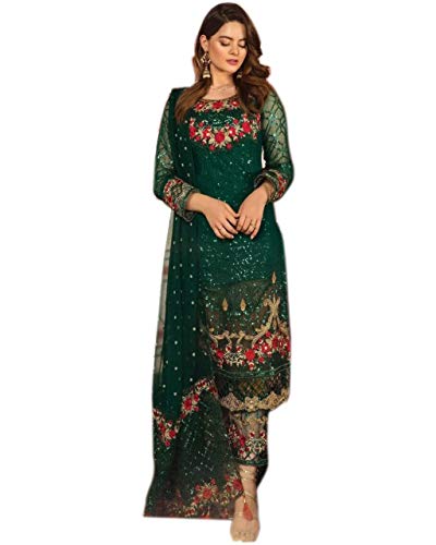 JIVRAJ FASHION Indisch-pakistanische ethnische Salwar Kameez Georgette mit Stickarbeiten Nazmeen Dupatta Salwar Kameez Bereit, Partykleidung zu tragen (Wahl 3, XL UK 16 Büste 44 Taille 40 Hüften 46) von JIVRAJ FASHION