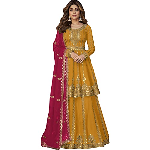 JIVRAJ FASHION Indischer Designer Salwar Kameez Lehenga Anzug Damen Event Party Anlass Wear Lengha Kameez Kleider, gelb, 66 von JIVRAJ FASHION