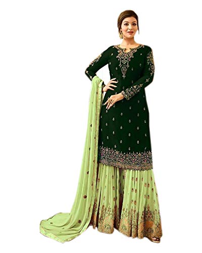 JIVRAJ FASHION Sharara Palazzo Salwar Kameez Anzug Kleid Designer Shawar Kameez Out Fit Ungenähte Stickerei Arbeit Schwere Nazmeen Dupatta Indian Pakistani Party Wear (Wahl 3) von JIVRAJ FASHION