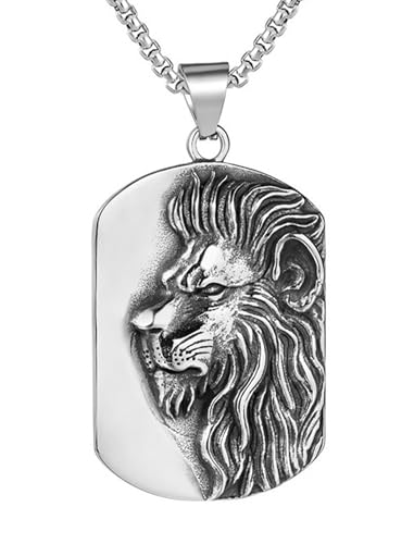 JIWOY Dog Tag Punk Halskette Gravur Adler / Löwe Anhänger Edelstahl Tierschmuck für Männer, Edelstahl, Kein Edelstein JIWOY Dog Tag Punk Halskette Gravur Adler / Löwe Anhänger Edelstahl Tierschmuck für Männer, Edelstahl, Kein Edelstein von JIWOY