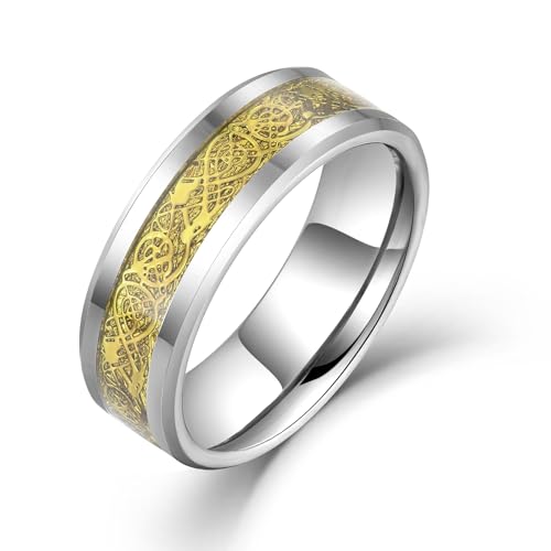 JIWOY Herren-Ehering, Wolframcarbid, Drachenmuster, 18 Karat vergoldeter Stahl, Bandschmuck, Wolfram, Kein Edelstein JIWOY Herren-Ehering, Wolframcarbid, Drachenmuster, 18 Karat vergoldeter Stahl, Bandschmuck, Wolfram, Kein Edelstein von JIWOY