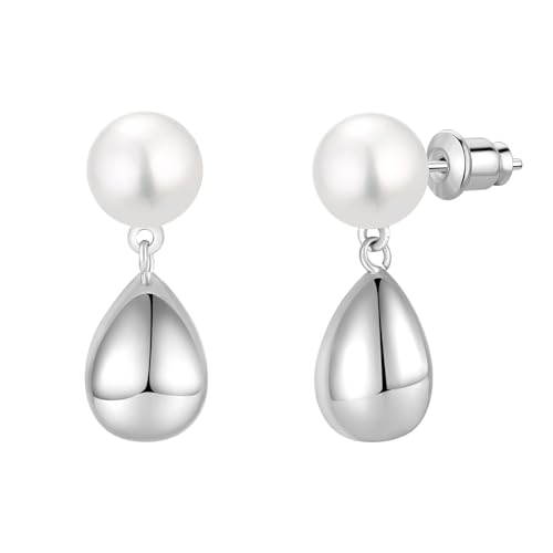 Jiwoy Perlen-Ohrhänger, Muschelperle, Tropfenform, Kupfer, Silber/vergoldet, Schmuck für Damen, Perle, Kein Edelstein Jiwoy Perlen-Ohrhänger, Muschelperle, Tropfenform, Kupfer, Silber/vergoldet, Schmuck für Damen, Perle, Kein Edelstein von JIWOY