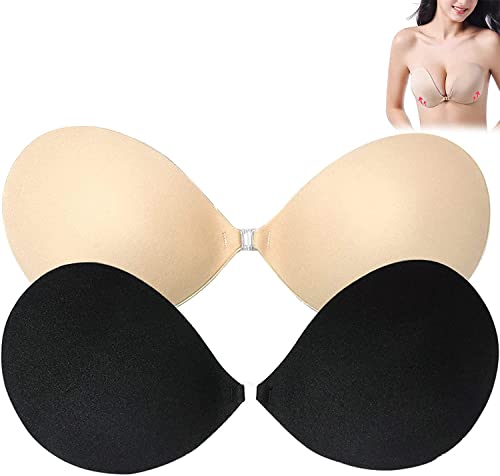 2 Pair Laura Collection Adhesive Bra Backless Strapless Reusable Push Up Strapless Invisible Sticky Bra for Women (E, Black+Nude) von JIXaw