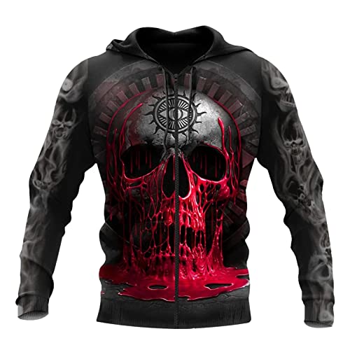 JIYAU Unisex-Neuheit 3D-Schädel-Hoodie Angel vs Demon Graphic Lässiges Zip-Sweatshirt Herbstpaar lockere Sportjacke in Übergröße (Color : Cross skull zipper, Size : L) von JIYAU