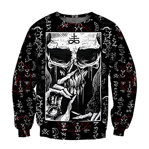 JIYAU Unisex-Neuheit 3D-Schädel-Hoodie Angel vs Demon Graphic Lässiges Zip-Sweatshirt Herbstpaar lockere Sportjacke in Übergröße (Color : Skull Satanic sweater, Size : M) von JIYAU