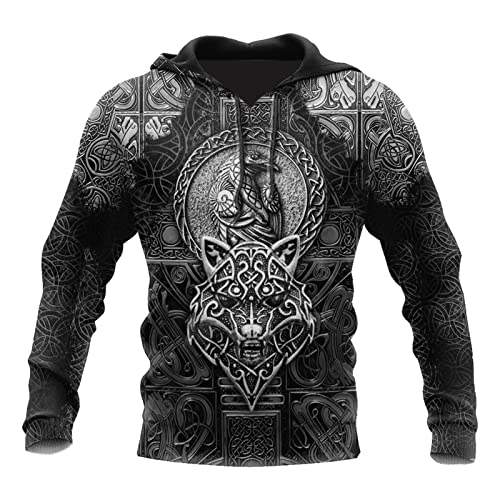 JIYAU Wikinger Hoodies für Herren Celtic Raven & Wolf 3D Full Print Lässiger Pullover Kapuzensweatshirt Herbst Übergroßes Paar Harajuku Langarm Freizeitjacke (Color : Celtic Knot Hoodie, Size : XXL) von JIYAU