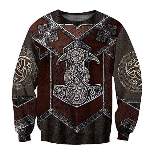 JIYAU Wikinger Sweatshirt 3D Thors Hammer Druck Armour Herren Hoodie Nordische Mythologie Harajuku Herbst Kapuzenpullover Lässige Unisex-Jacke aus der Mitte des Jahrhunderts von JIYAU