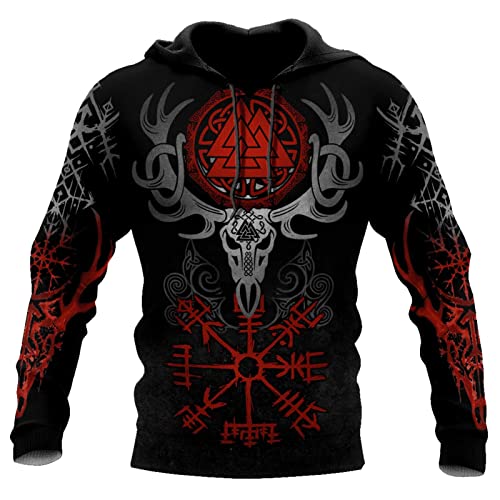 Nordischen Mythologie-Männer Hoodie, mit 3D-Druck Viking Thor Hammer丨Vegvisir丨Odin Raven Amulet Pattern Loose Casual Sweatshirt Kapuzenpullover Fall Street Fashion Zip-up-Jacke von JIYAU