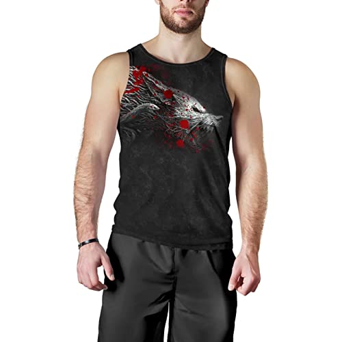 Viking Herren Klassisch Tank-Top mit 3D-Volldruck Retro-Symbole der nordischen Mythologie Lässige Muscle Shirt Atmungsaktiv Sportweste wikinger-vater geschenk (Color : Fenrir Blood, Size : 3XL) von JIYAU