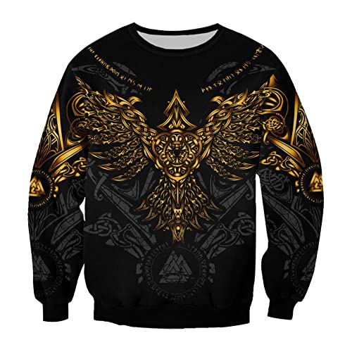 Viking Herren-Neuheits-Hoodie 3D Full Print Celtic Raven Tattoo Sweatshirt Modisches Langarm-Sweatshirt mit Rundhalsausschnitt Herbst Neuheit paar Geschenk Jacke von JIYAU