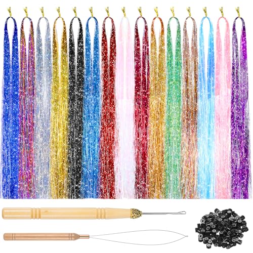 JIYIN 16 Farbe Hair Tinsel, 37 InchGlitzer Haarsträhnen Haar Lametta mit Werkzeug Lametta Sparkle Tinsel Hair Extensions Haarlametta für Frauen Mädchen Kinder Cosplay Party Zubehör JIYIN 16 Farbe Hair Tinsel, 37 InchGlitzer Haarsträhnen Haar Lametta mit Werkzeug Lametta Sparkle Tinsel Hair Extensions Haarlametta für Frauen Mädchen Kinder Cosplay Party Zubehör von JIYIN