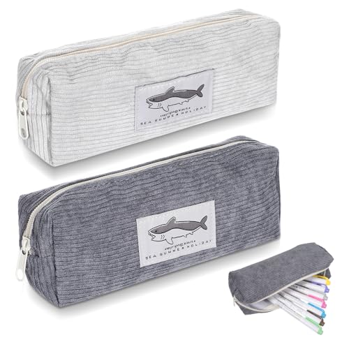 JIYIN 2 Stück Federmäppchen, Canvas Bleistift Tasche Niedliche Federtasche MäppchenTeenager Stiftemäppchen mit Reißverschluss für Jungen Mädchen Ideal für Schule Uni Büro(Dunkelgrau + Hellgrau) von JIYIN