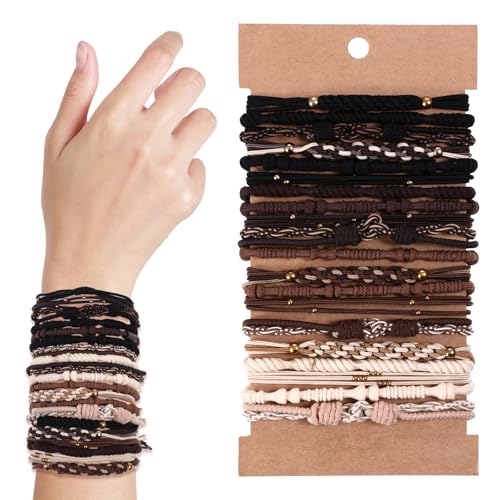 JIYIN 20 Stück Boho-Haargummis, Haargummi Armband Haargummi Damen Geflochtene Elastische Haargummis Stretch Pferdeschwanz für Dünnes Dickes Mittleres Langes Haar von JIYIN