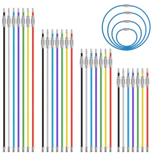 JIYIN 28 Stück Draht Schlüsselanhänger, 10/15/20/25cm Schlüsselringe mit Drehverschluss Groß Schlüsselring Schleife Halter Key Ring Bunt Kabelschlaufe für Aufhängen Kofferanhänger Schlüss von JIYIN