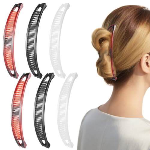 JIYIN 6 Stück Bananen Haarklammern, Banana Clip Bananenspange Haare Rutschfeste Pferdeschwanz Haarklammern Bananen Haarspangen für Damen und Mädchen mit dickem Haar von JIYIN