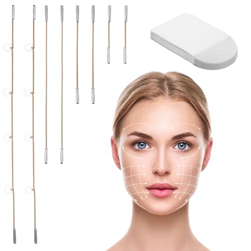 JIYIN 60 Stück Face Lifting Tape Satz, Instant Face Tape und 8 Hebeseile Unsichtbare Facelifting Aufkleber Instant Invisible Face Lift Sticker Gesicht Lift Werkzeuge von JIYIN