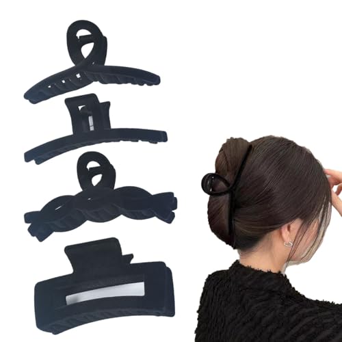 JIZIYUER 4 große Haarklammern für dickes Haar, Haarklammern, Pferdeschwanz-Halter für Frauen, Samt-Haarspangen-Set, Klemmen, modisches Haarstyling-Zubehör (Samt A-4 Stück) von JIZIYUER