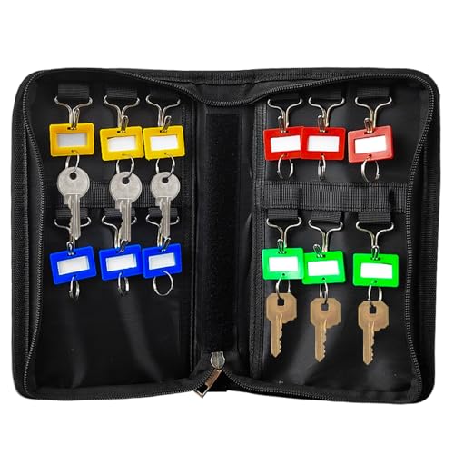 JIjzedL Tragbares Schlüsseltasche, Schlüssel Organizer mit Reißverschluss, Feuerfester Schlüsseletui mit 12 bunten Schlüsselanhängern und 12 Haken, Key Organizer für Büros, Hotels (1) von JIjzedL