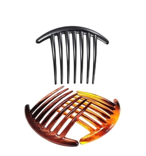 Französischer Twist-Kamm mit 7 Zähnen, 3 Stück, Kunststoff-Haarspange, Seitenkämme, Haar-Accessoire für Frauen und Mädchen, Haar-Clip-Kamm-Zubehör (schwarz und braun) von JIzian