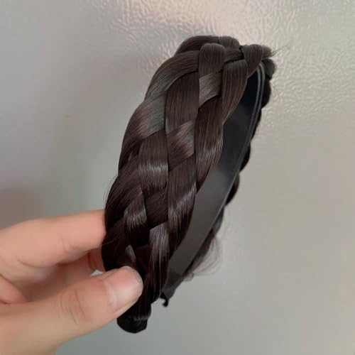 Haarreif, geflochtene Perücke, breiter Rand, einfacher Pferdeschwanz, Zopf, Haarteil, Haarschmuck (Schwarzbraun) von JIzian