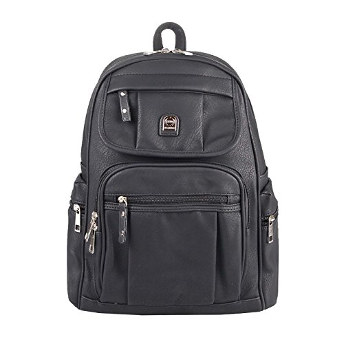 Damen Cityrucksack Rucksack Schultertasche Stadtrucksack Backpack Schultertasche Leder Optik Organizer Tablet Nexus Ipad Mini bis ca. 8 Zoll (Schwarz 30x32x15 cm) von JJ Collection