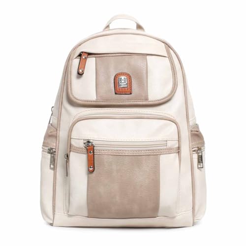 JJ Collection Damen Stadt Rucksack Umhängetasche Stadtrucksack Rucksack Umhängetasche Organizer Tablet Nexus iPad Mini bis ca. 8 Zoll, Beige V1, ca. 28 x 32 x 15 cm (B x H x T), Freizeitrucksack von JJ Collection