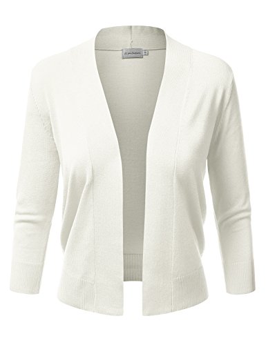 JJ Perfection Damen Basic 3/4 Ärmel Open Front Cropped Cardigan, Awocas056_ivory, 1X von JJ Perfection