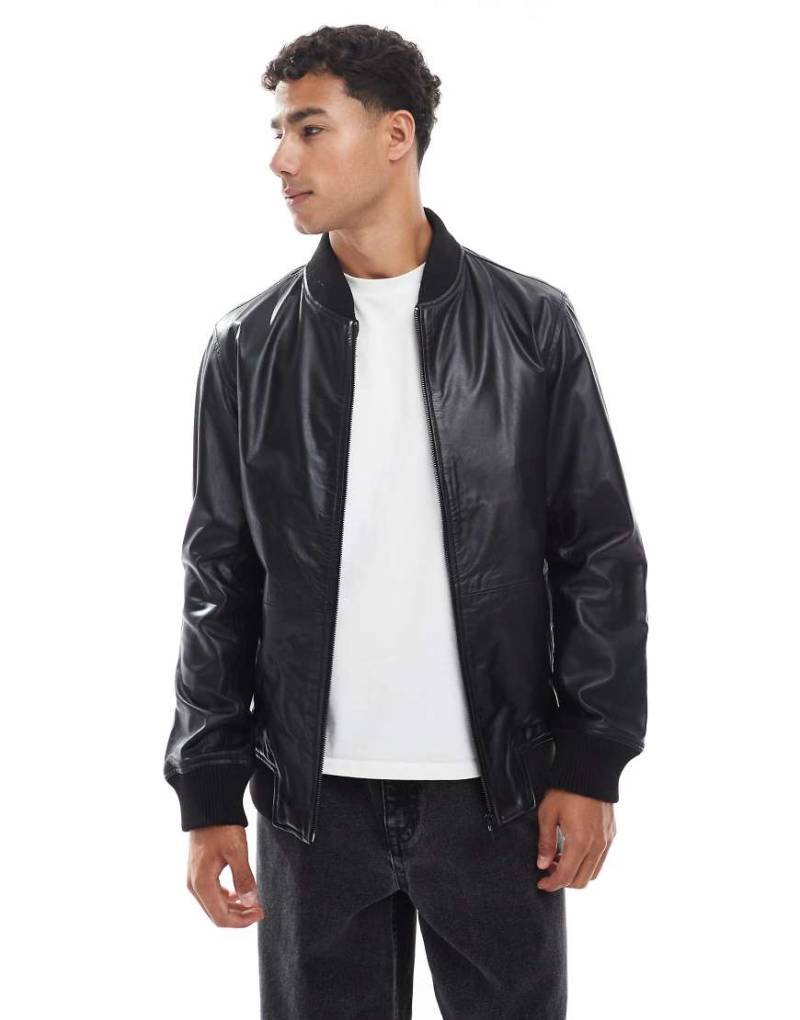 JJ Rebel - Bomberjacke aus echtem Leder in Schwarz von JJ Rebel