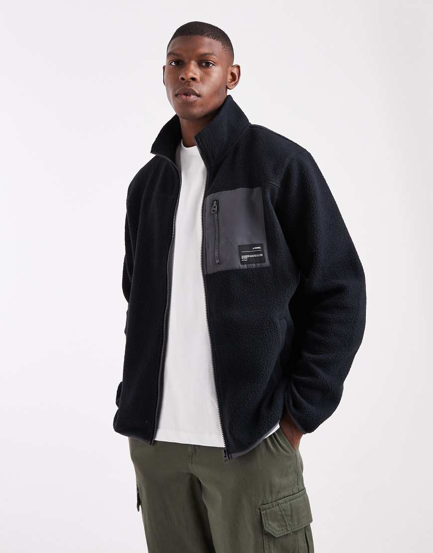 JJ Rebel - Fleece-Jacke in Schwarz mit Reißverschluss von JJ Rebel