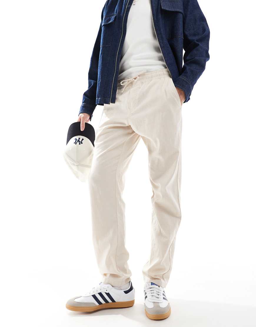 JJ Rebel - Hose aus Leinenmix in Beige mit Kordelzug-Neutral von JJ Rebel