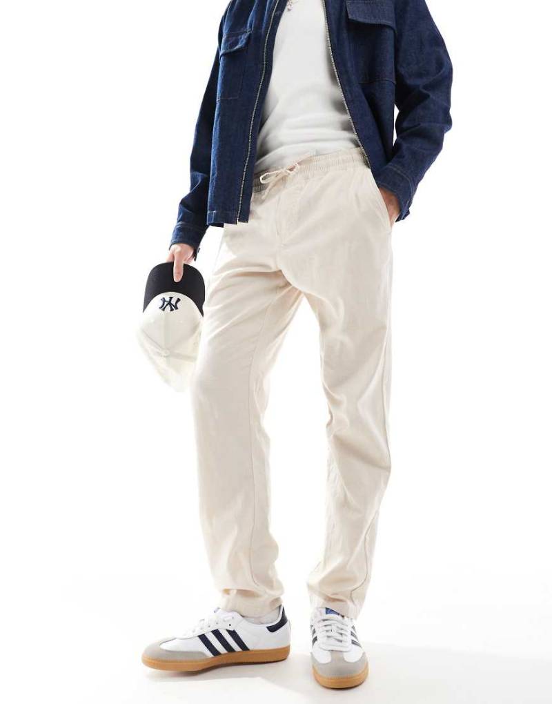 JJ Rebel - Hose aus Leinenmix in Beige mit Kordelzug-Neutral von JJ Rebel