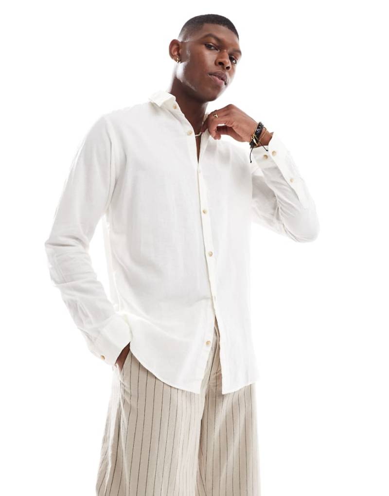 JJ Rebel - Langärmliges Hemd aus Leinenmix in Weiß von JJ Rebel