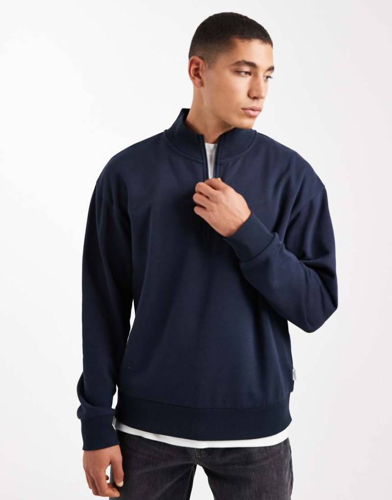 JJ Rebel - Oversize-Sweatshirt in Marineblau mit kurzem Reißverschluss von JJ Rebel