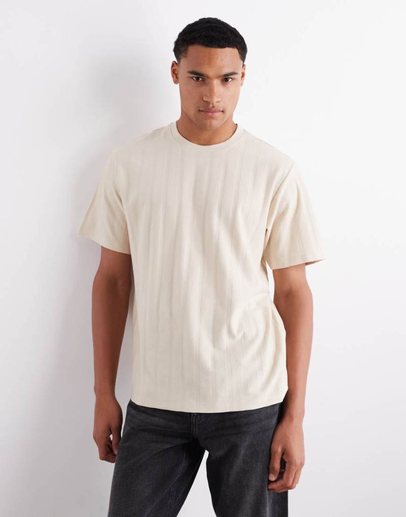 JJ Rebel - Oversize-T-Shirt in Creme mit Strukturstreifen-Weiß von JJ Rebel
