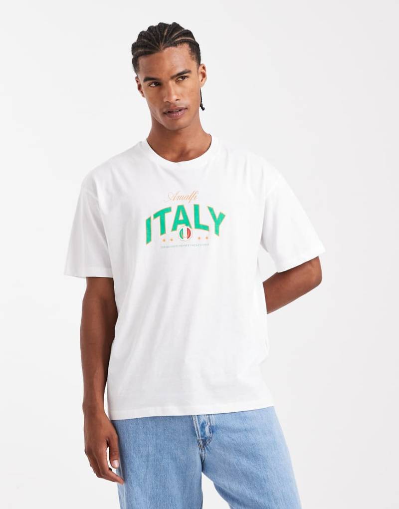 JJ Rebel - Oversize-T-Shirt in Weiß mit „Italy"-Print auf der Vorderseite von JJ Rebel
