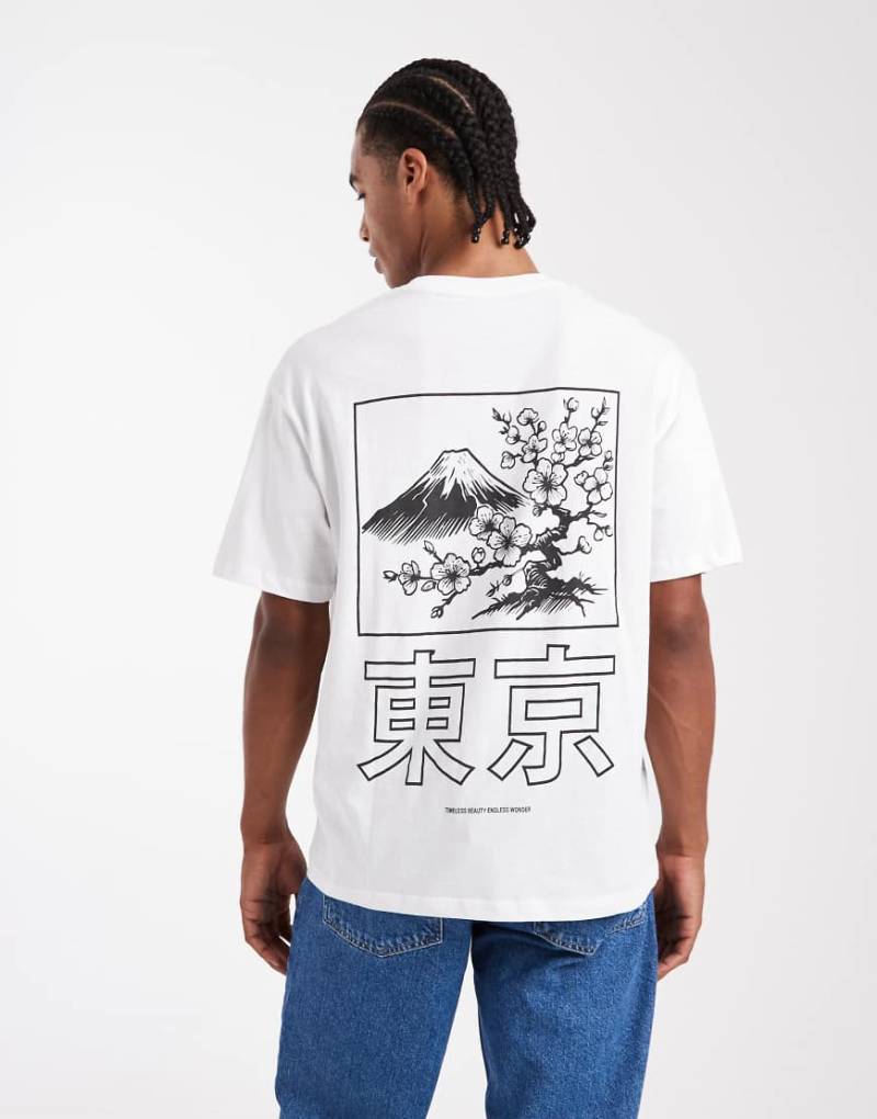 JJ Rebel - Oversize-T-Shirt mit japanischem Rückenprint in Weiß von JJ Rebel