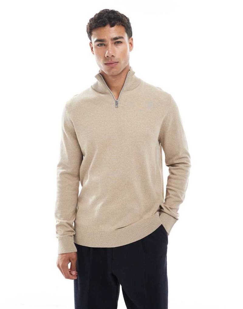 JJ Rebel - Pullover in Beige mit kurzem Reißverschluss-Neutral von JJ Rebel
