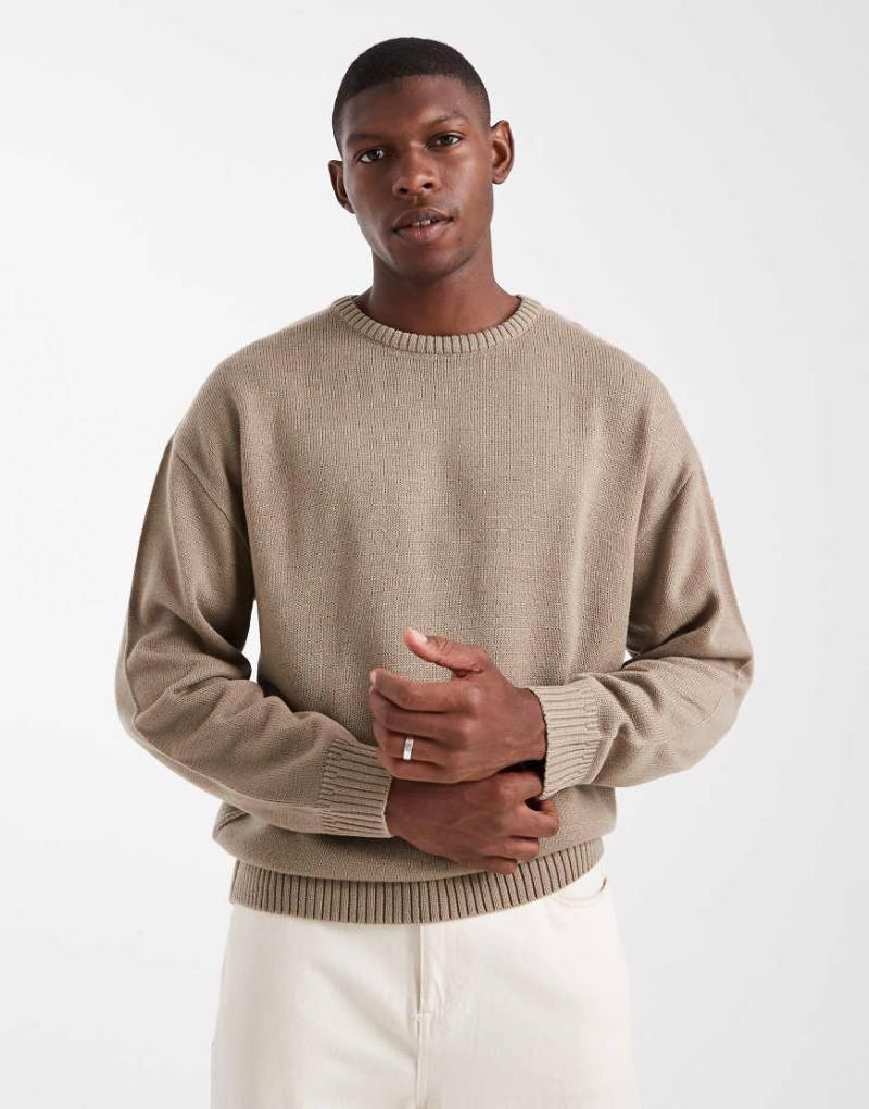 JJ Rebel - Relaxed-Fit-Strickpullover in Hellgrau mit Rundhalsausschnitt von JJ Rebel