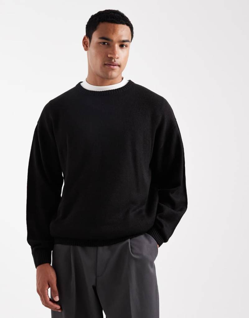 JJ Rebel - Relaxed-Fit-Strickpullover in Schwarz mit Rundhalsausschnitt von JJ Rebel
